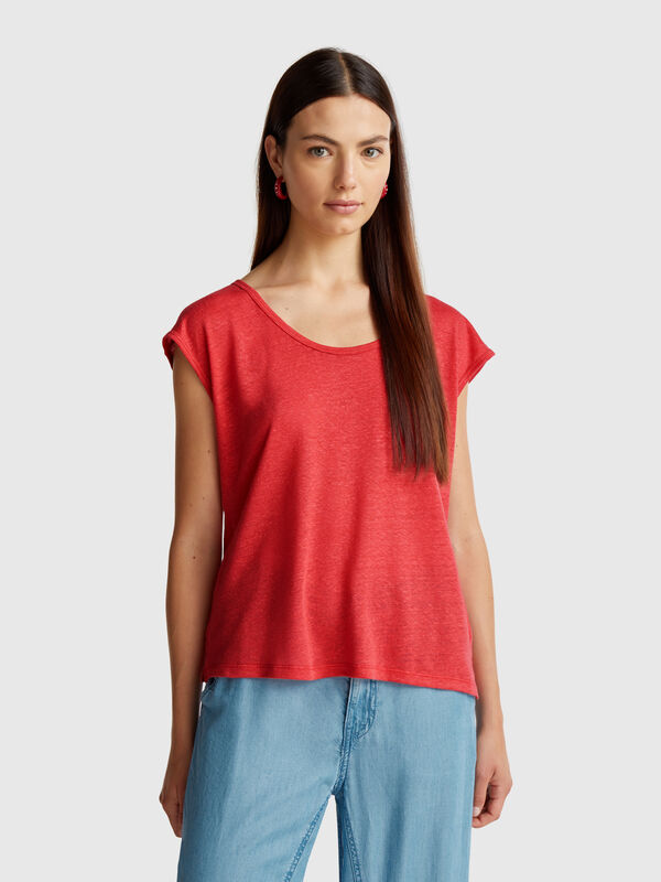 Wide neck t-shirt in pure linen Women
