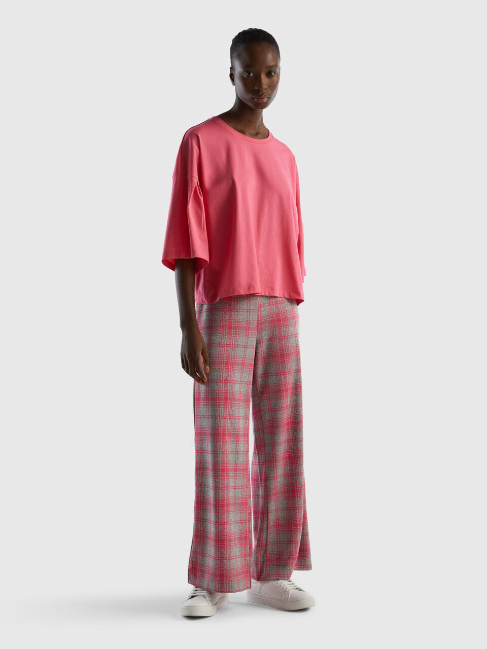 Check palazzo trousers