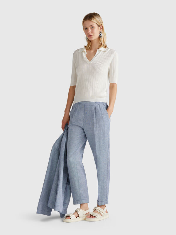 Check trousers in pure linen Women
