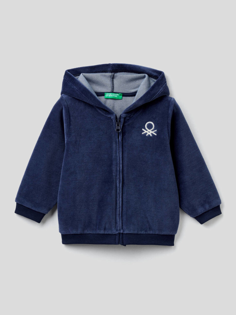Chenille sweatshirt with zip and hood image number 1