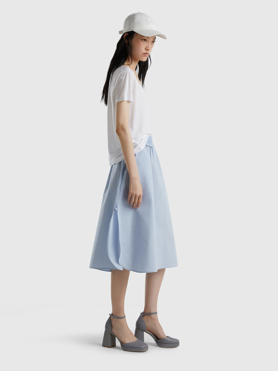 Sky blue 100% cotton midi skirt