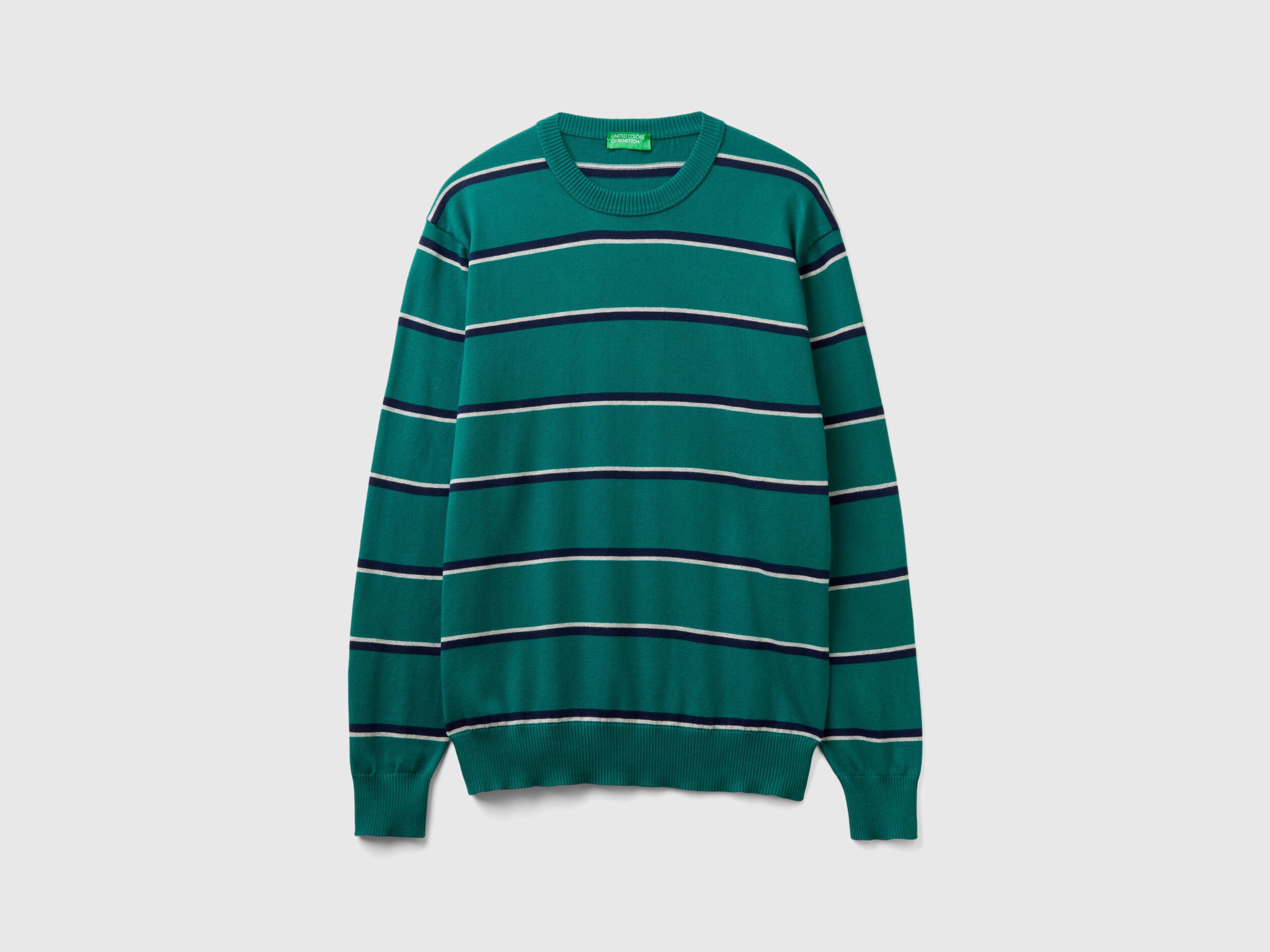 Striped 100 cotton sweater Dark Green Benetton