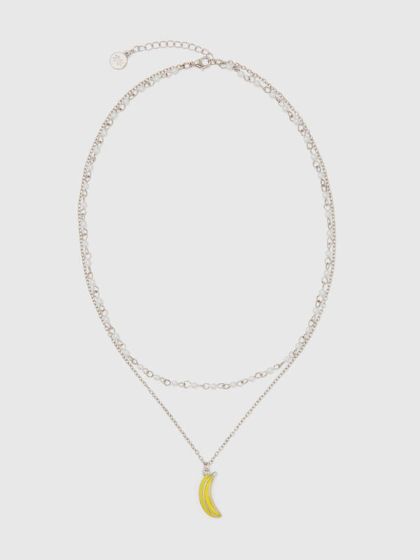 Double thread necklace with yellow banana pendant Women