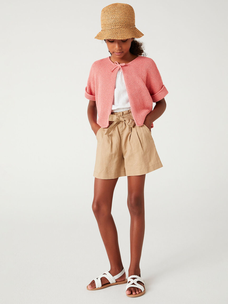 Bermudas in linen blend with sash image number 1