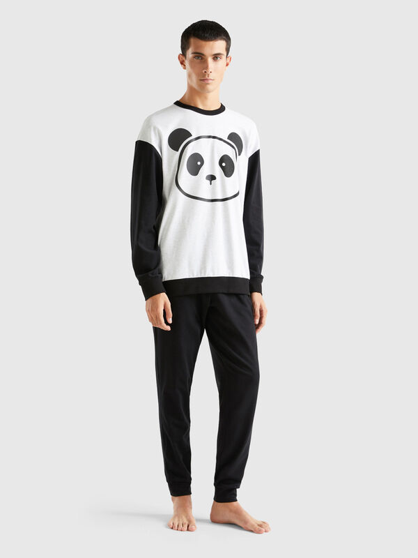 Two-tone pyjamas with panda print