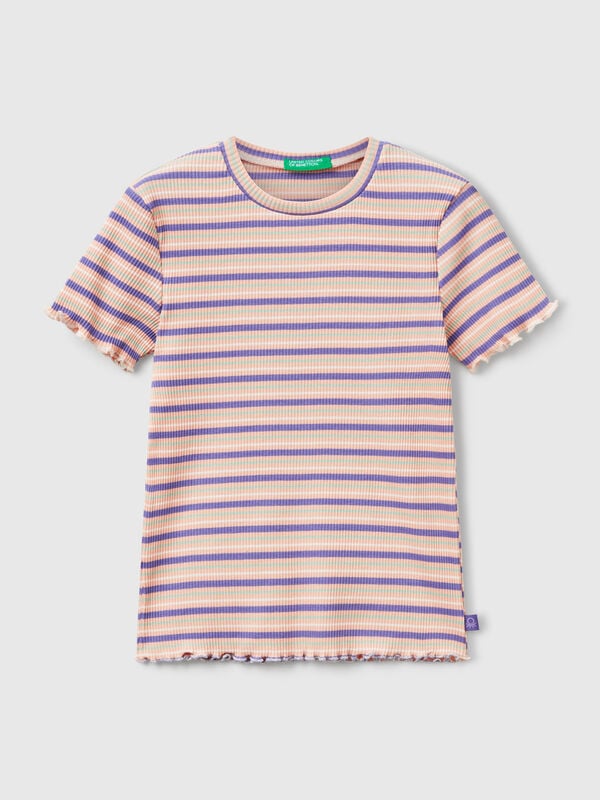 Striped stretch cotton t-shirt Junior Girl