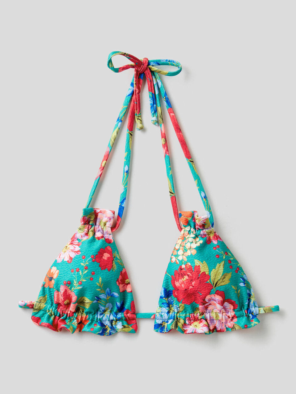 Patterned triangle swim top with frills image number 1
