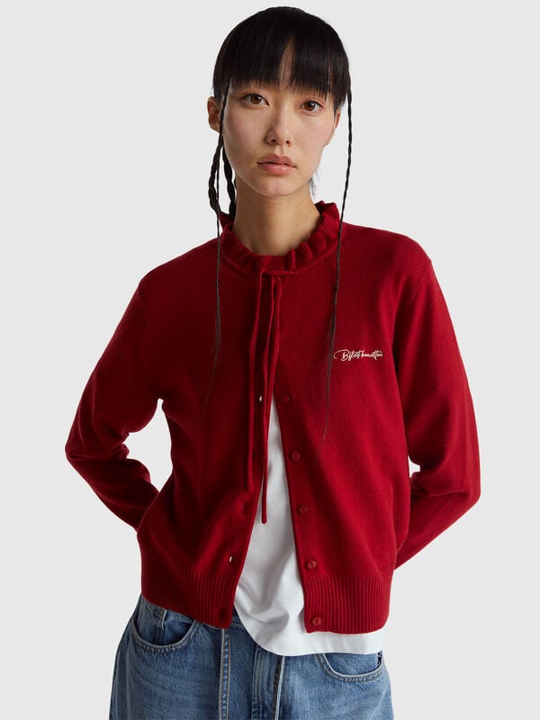 Cardigan with ruffled collar Women