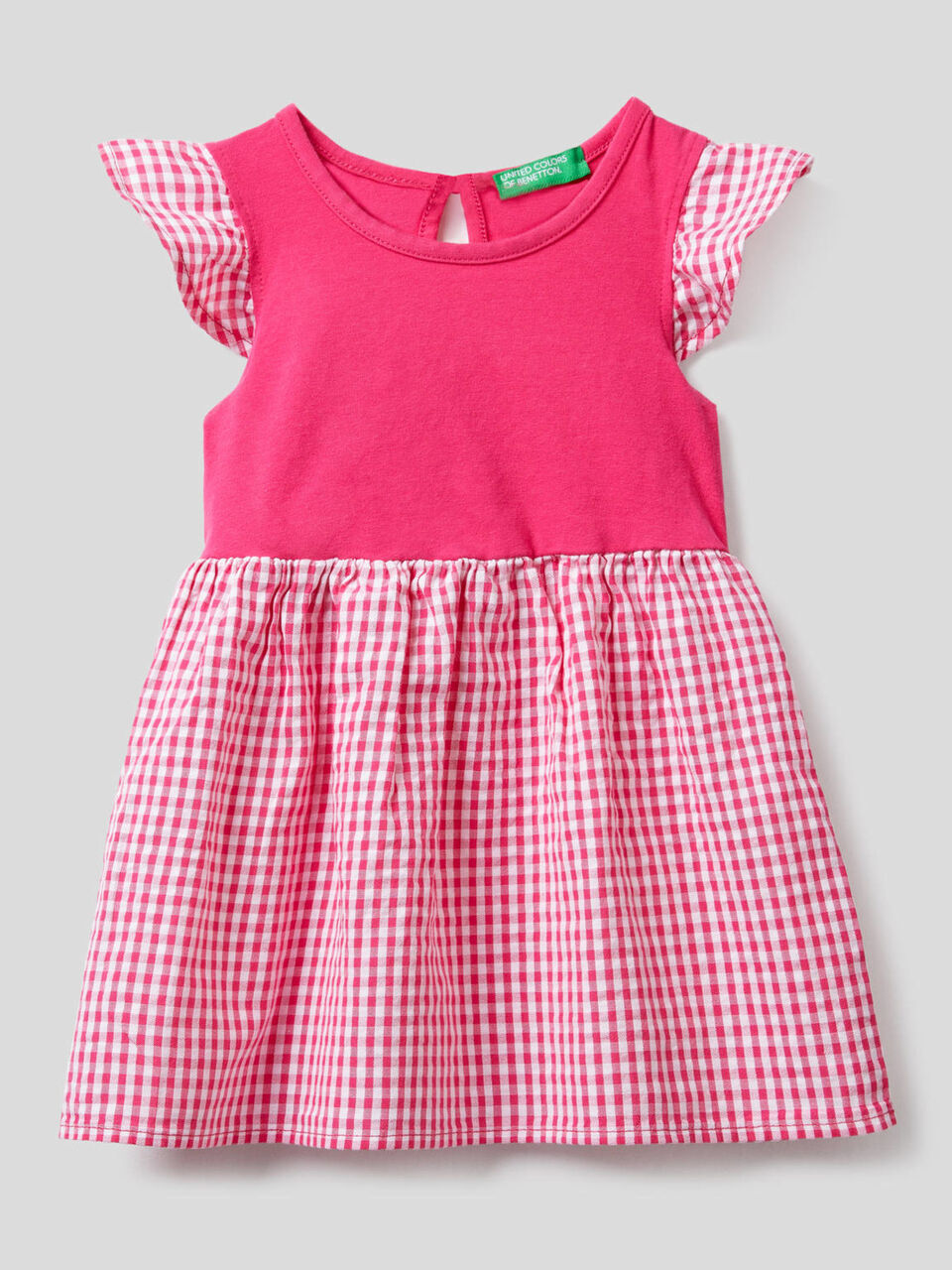 Two-tone dress with Vichy print image number 1