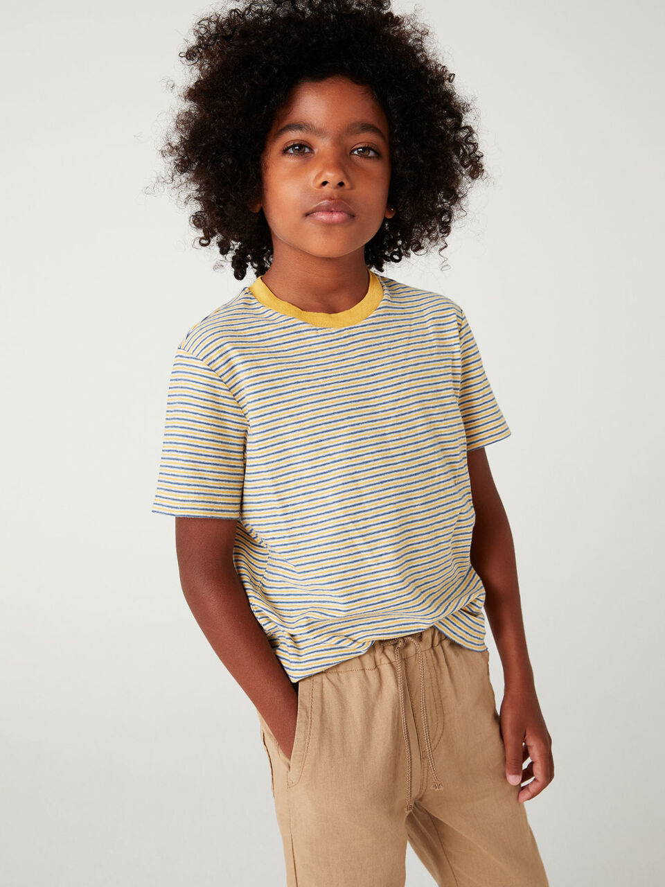 Striped t-shirt in linen blend image number 1