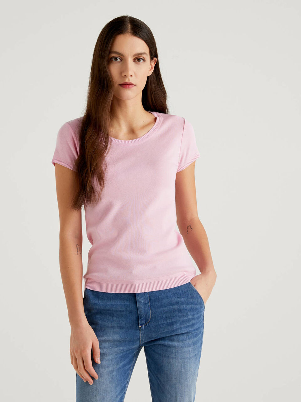 Short sleeve sweater in 100% cotton