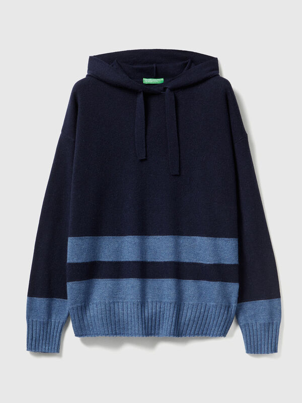 Dark blue sweater in cashmere blend with hood Women