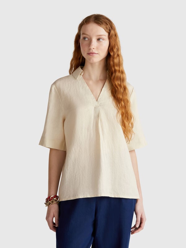 Short sleeve blouse in pure linen Women