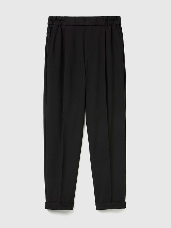 Trousers with cuff in stretch viscose blend Trousers with cuff in stretch viscose blend Women