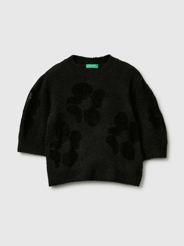 Short sleeve sweater with floral inlay Short sleeve sweater with floral inlay Women