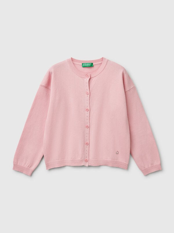 Pure cotton crew neck cardigan Junior Girl