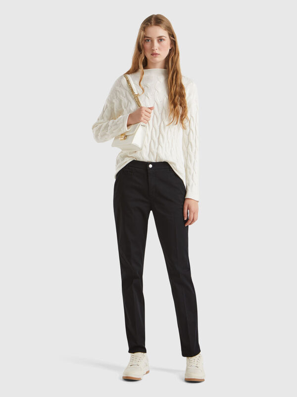 Black slim fit cotton chinos Women