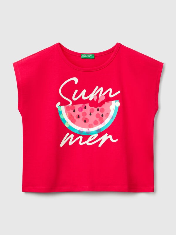 T-shirt with print and sequins Junior Girl