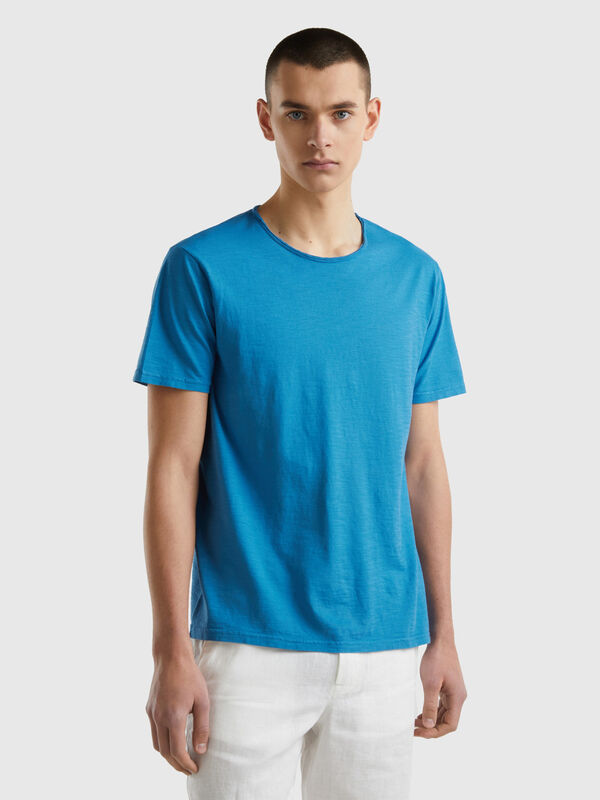 Blue t-shirt in slub cotton Men