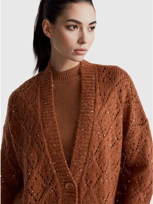 Perforated cardigan with sequins Women