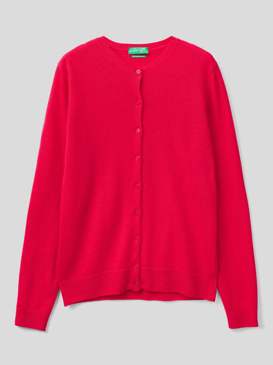 Crew neck cardigan in pure virgin wool image number 1