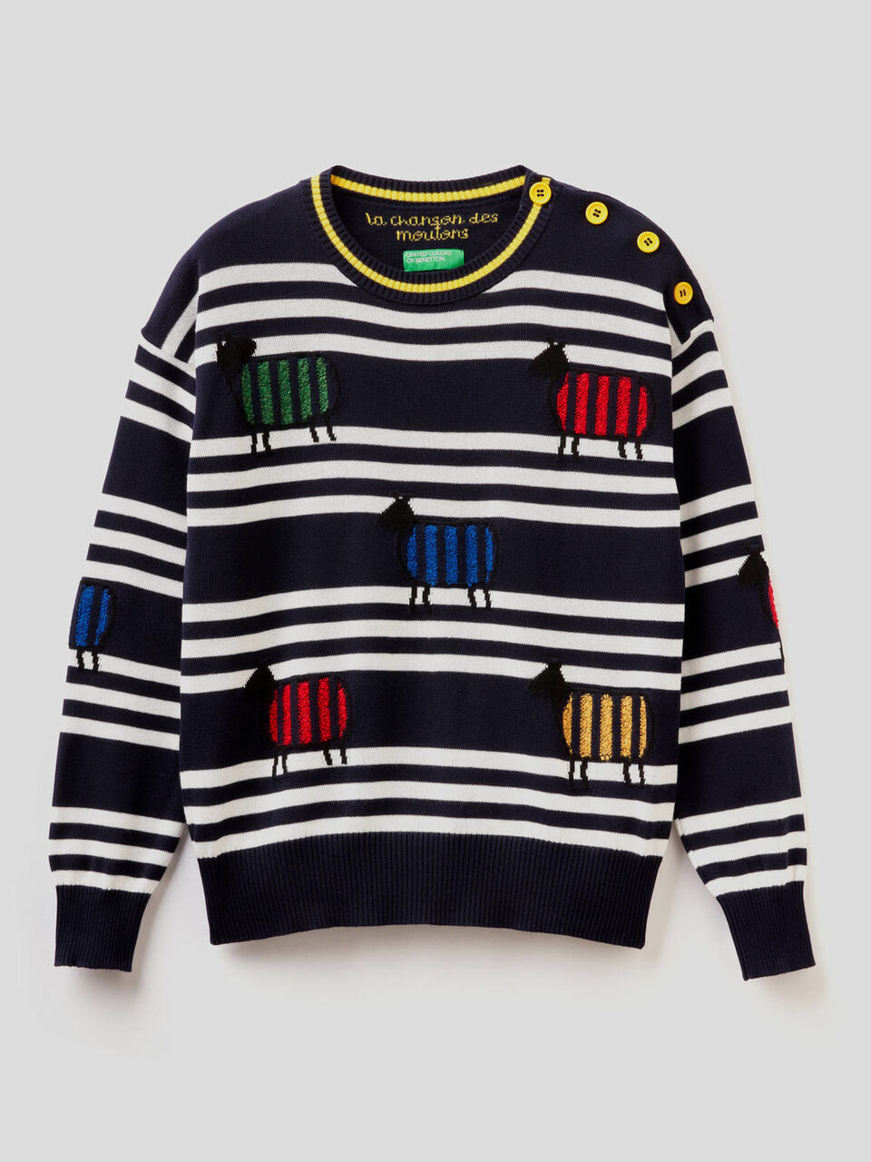 100% cotton sweater with stripes and inlay image number 1