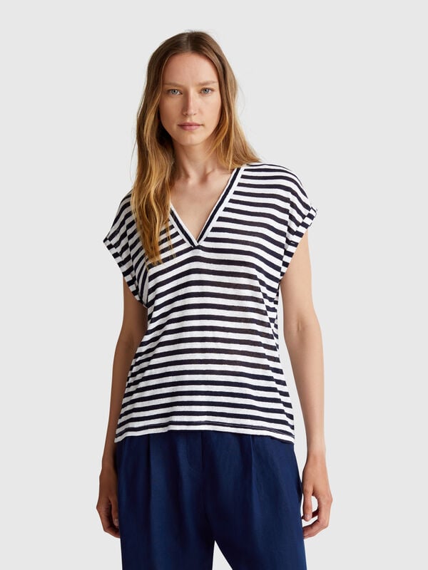 Striped t-shirt in linen blend Women