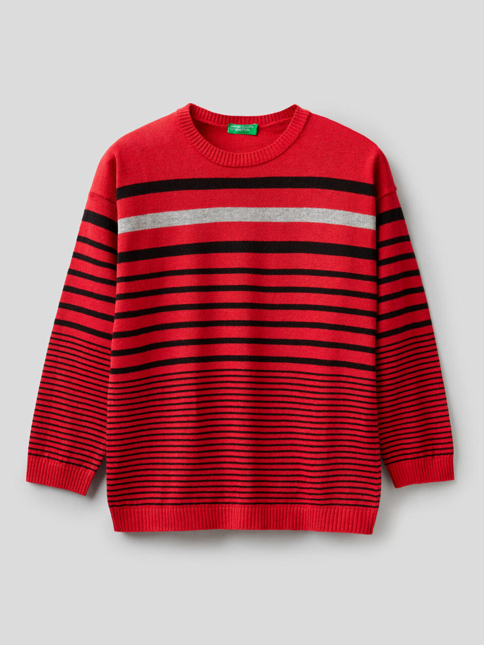 Striped sweater in wool and cotton blend image number 1