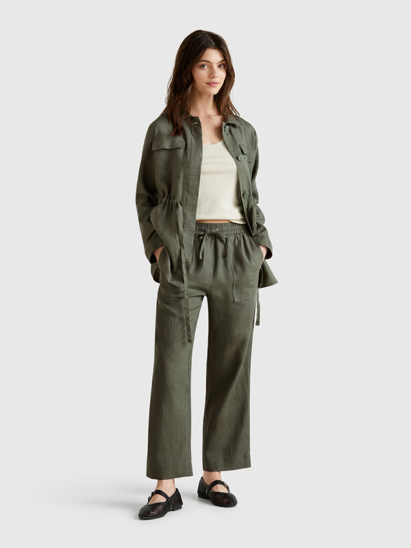 Trousers in pure linen with elastic Women