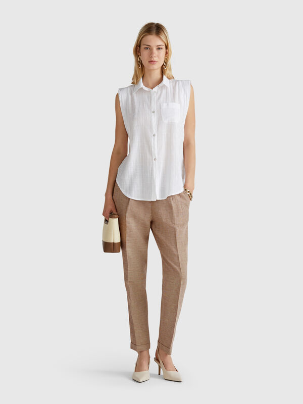 Check trousers in pure linen Women