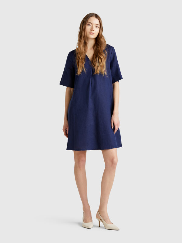 Short sleeve dress in pure linen Women
