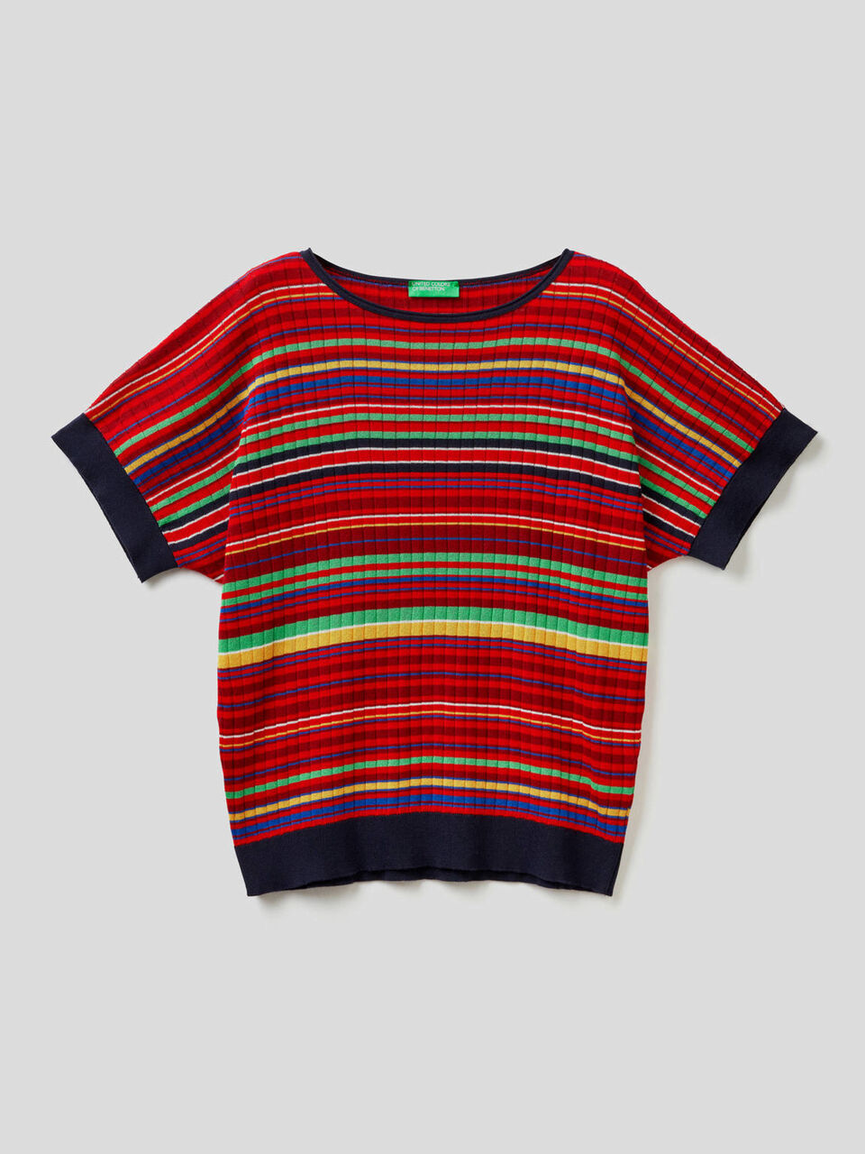Short sleeve sweater with multicolor stripes image number 1