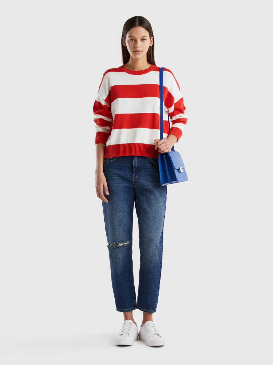 Striped sweater in tricot cotton
