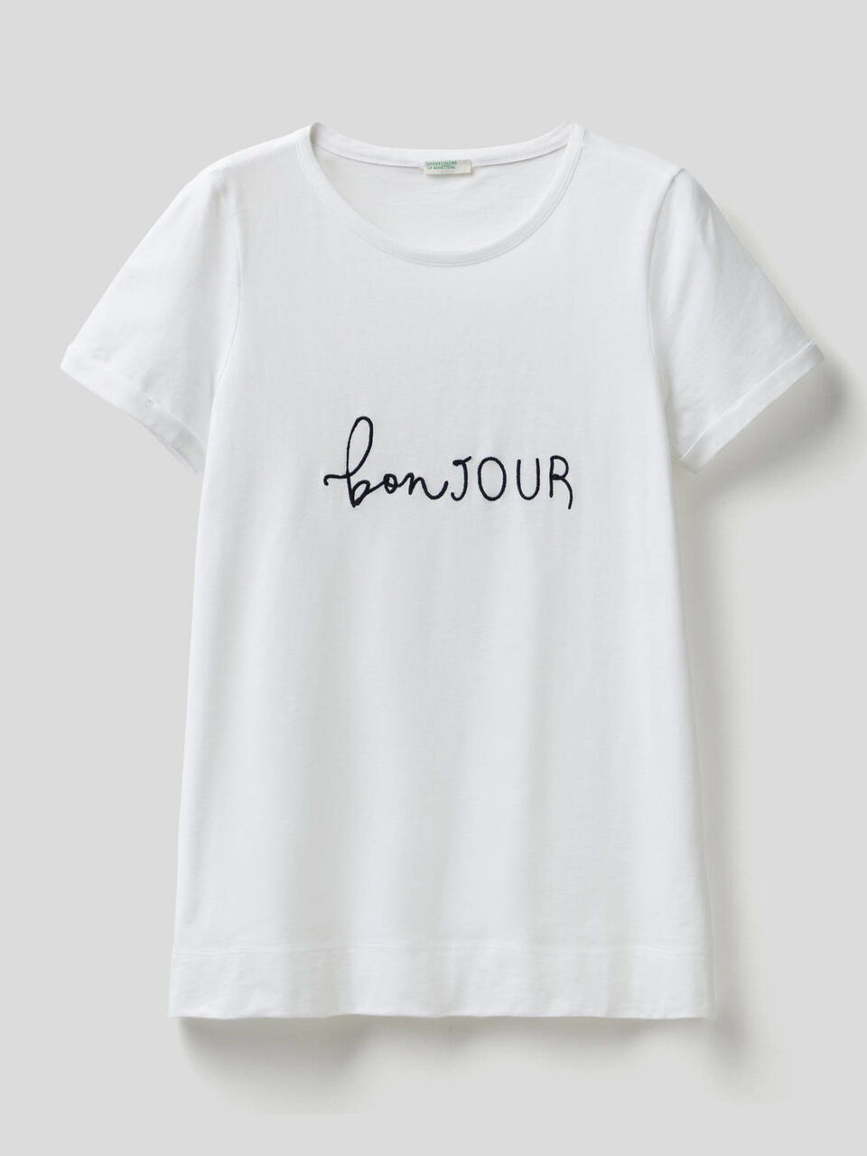 T-shirt with embroidered text image number 1