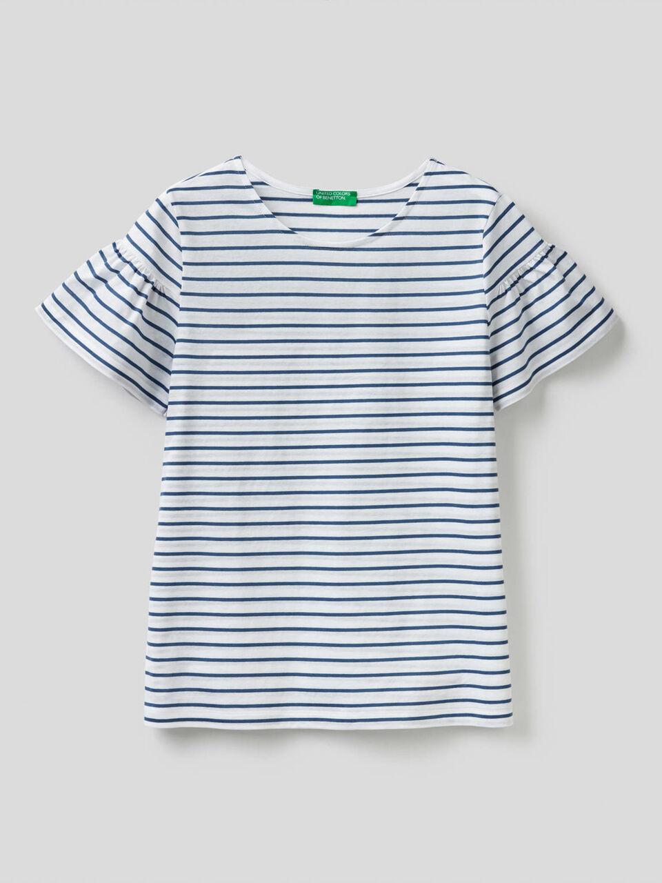 Striped t-shirt with gathered sleeves image number 1