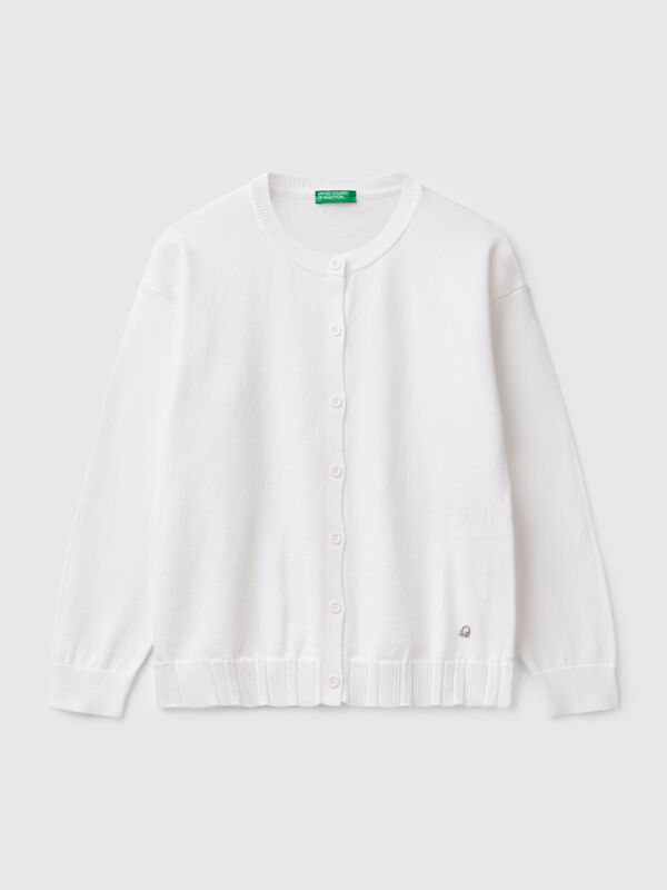 Pure cotton crew neck cardigan Junior Girl
