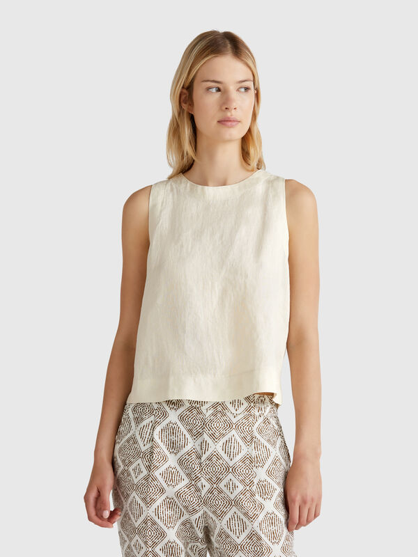 Sleeveless top in pure linen Women
