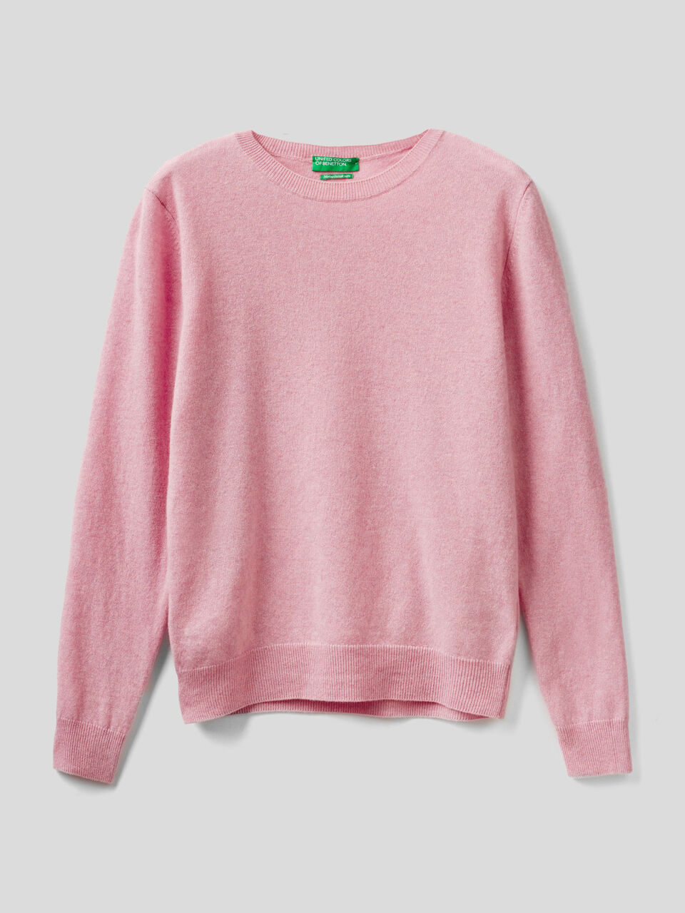 Pink crew neck sweater in pure virgin wool