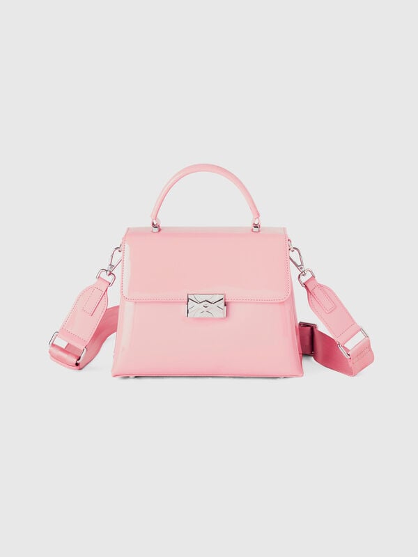 Medium pink pastel bag in shiny mock patent leather Women