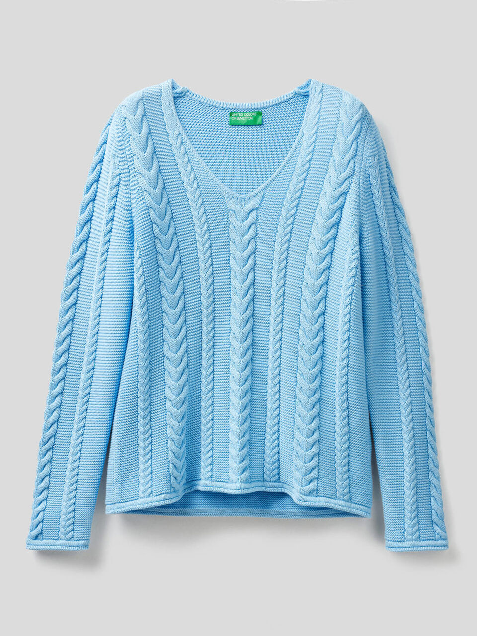 Cable knit sweater in pure cotton image number 1