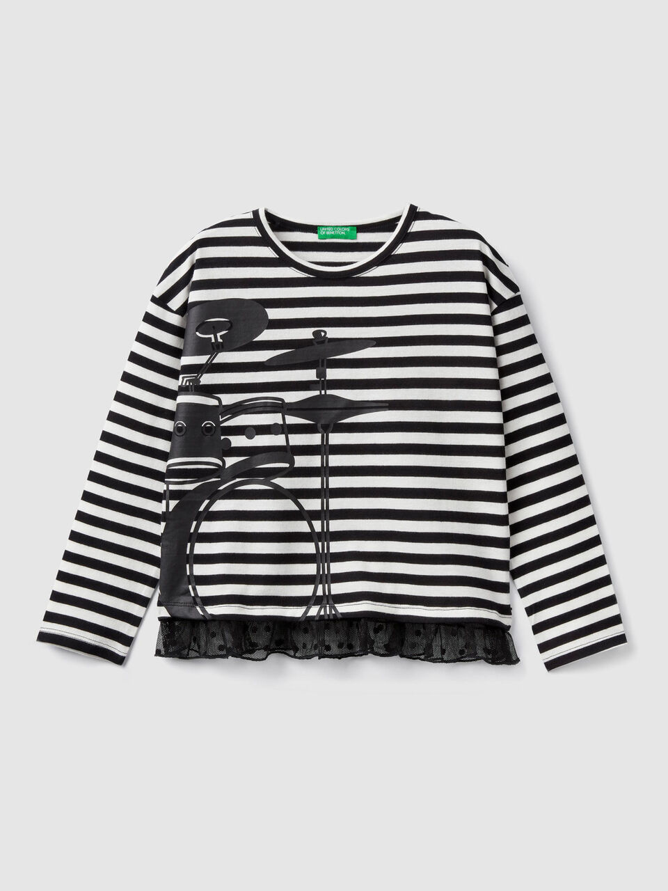 Striped t-shirt with tulle frill image number 1