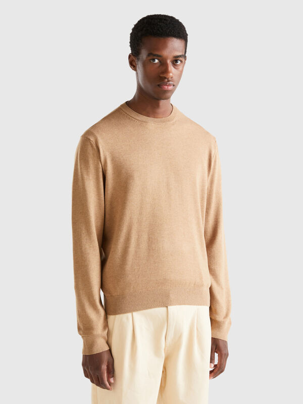 Cotton and wool crew neck sweater
