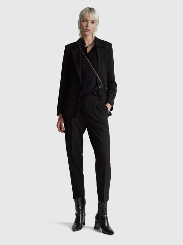 Trousers with cuff in stretch viscose blend Women